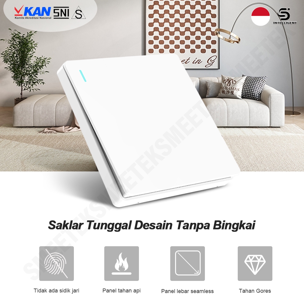 Smeetek Saklar Listrik Sakelar Lampu Switch On Off Push Button Single 1 Gang 1 Way / 2 Way Putih