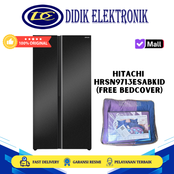 HITACHI HRSN9713ESABKID KULKAS  Side by Side Quick Freeze, Kompresor Inverter 656L
