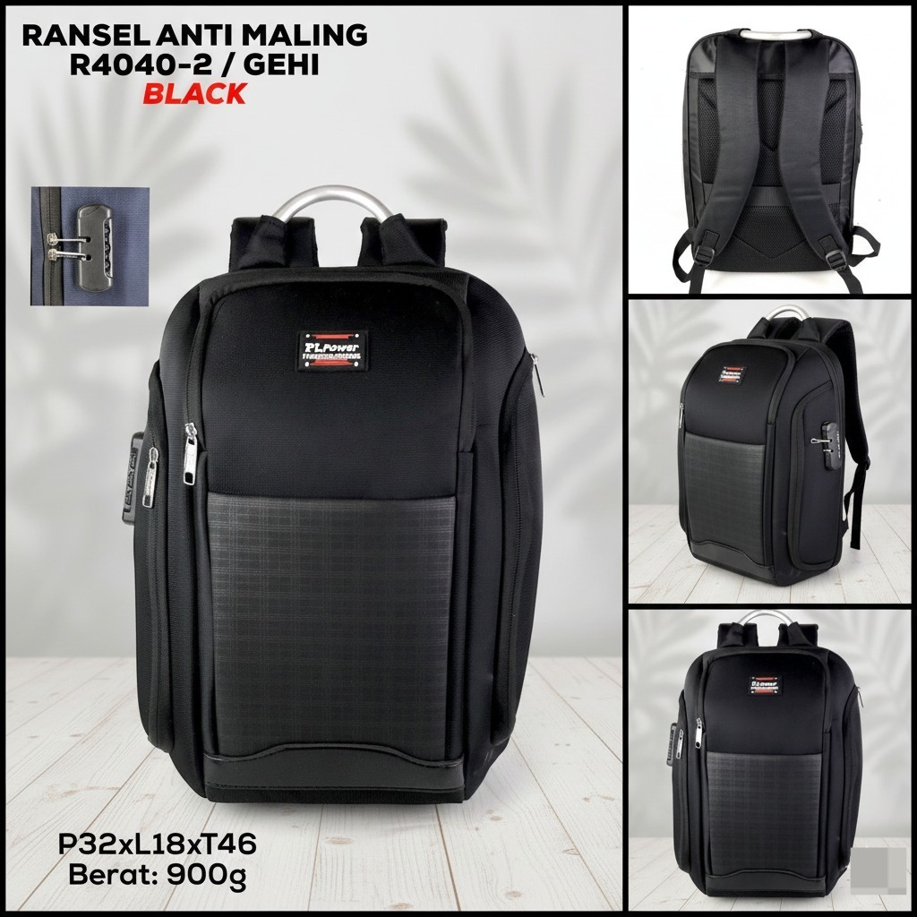TAS RANSEL UNISEX MULTFUNGSI TAS LAPTOP IMPORT TAS PL POWER R4040