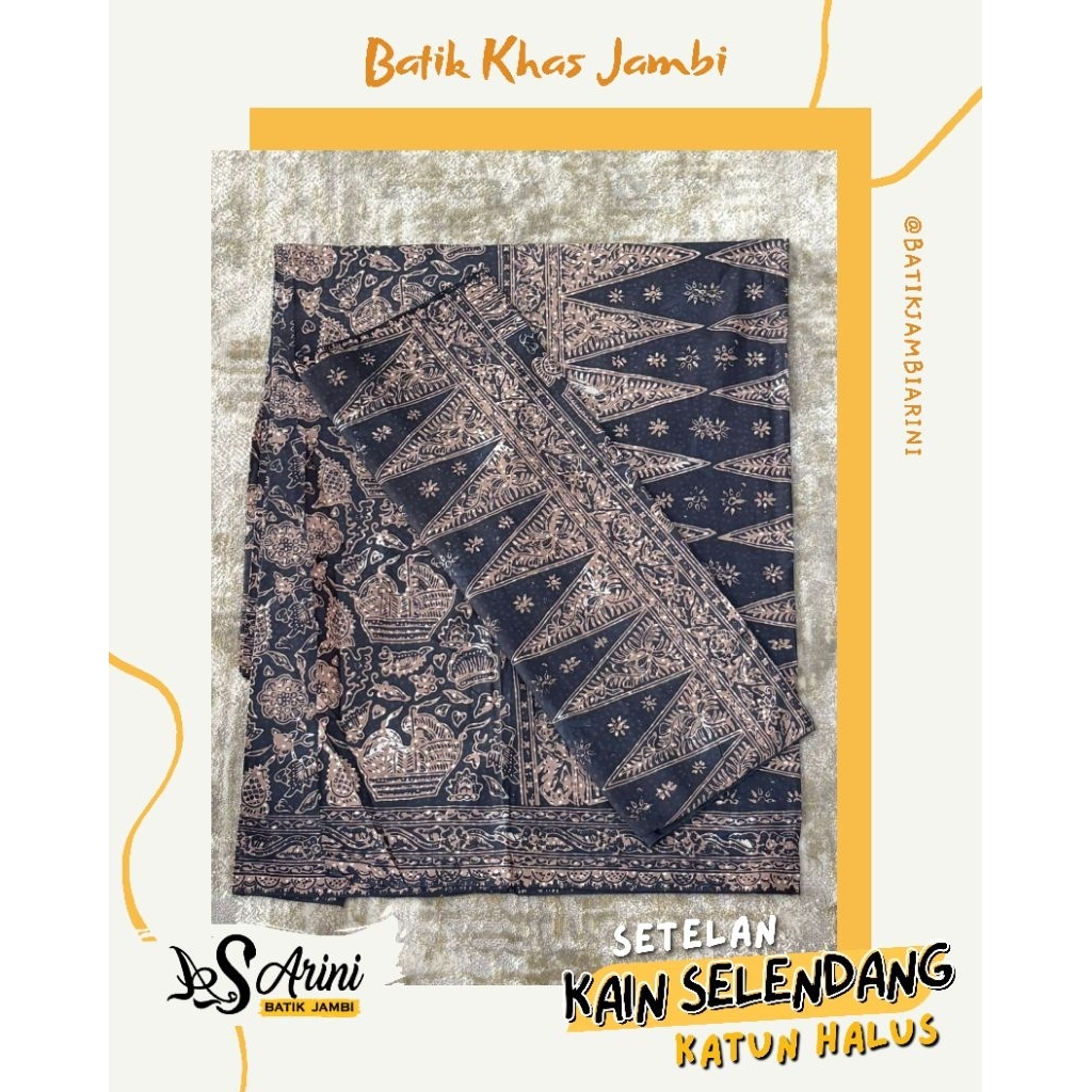 [ARINIbatik] BATIK JAMBI - Set Kain sarung Selendang / Bawahan Katun Halus Motif Kapal Sanggat Abu2 