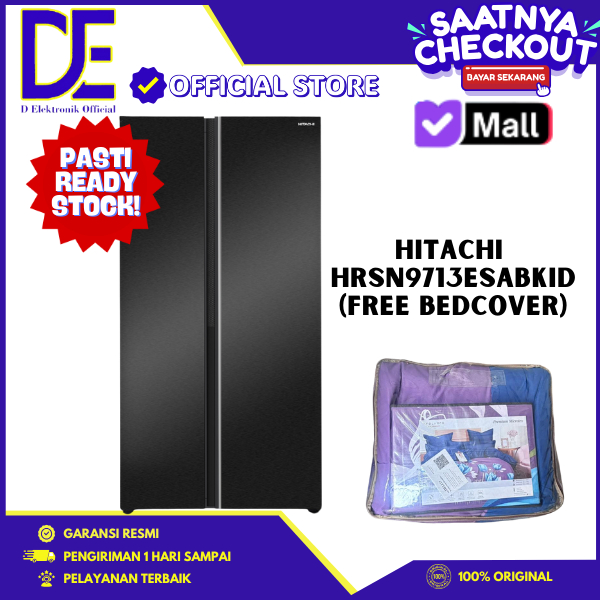 HITACHI HRSN9713ESABKID Kulkas Side by Side 656L Quick Freeze, Kompresor Inverter