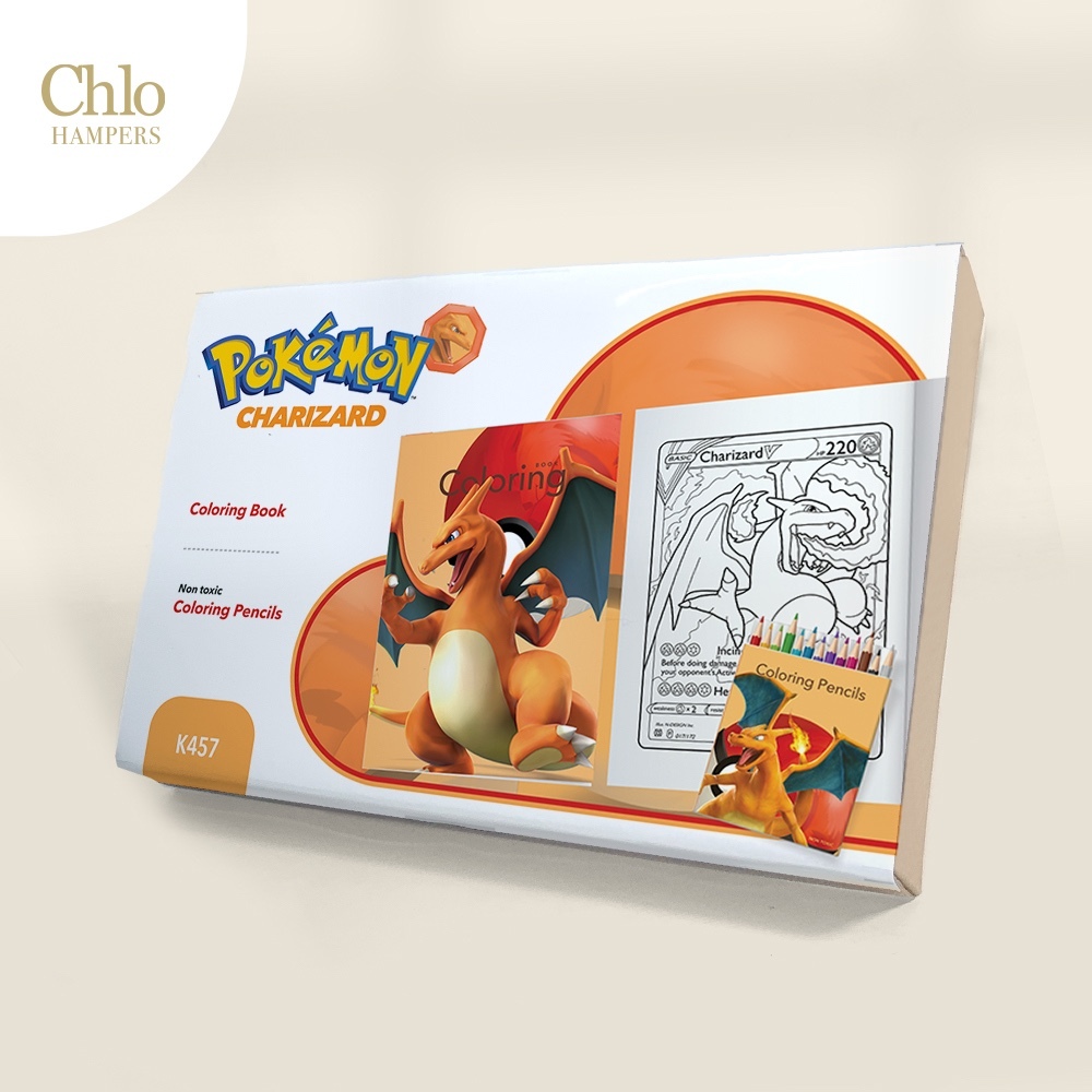 K457 Pokemon Charizard - Souvenir Ulang Tahun Mainan Anak Buku Mewarnai Dan Pensil Warna