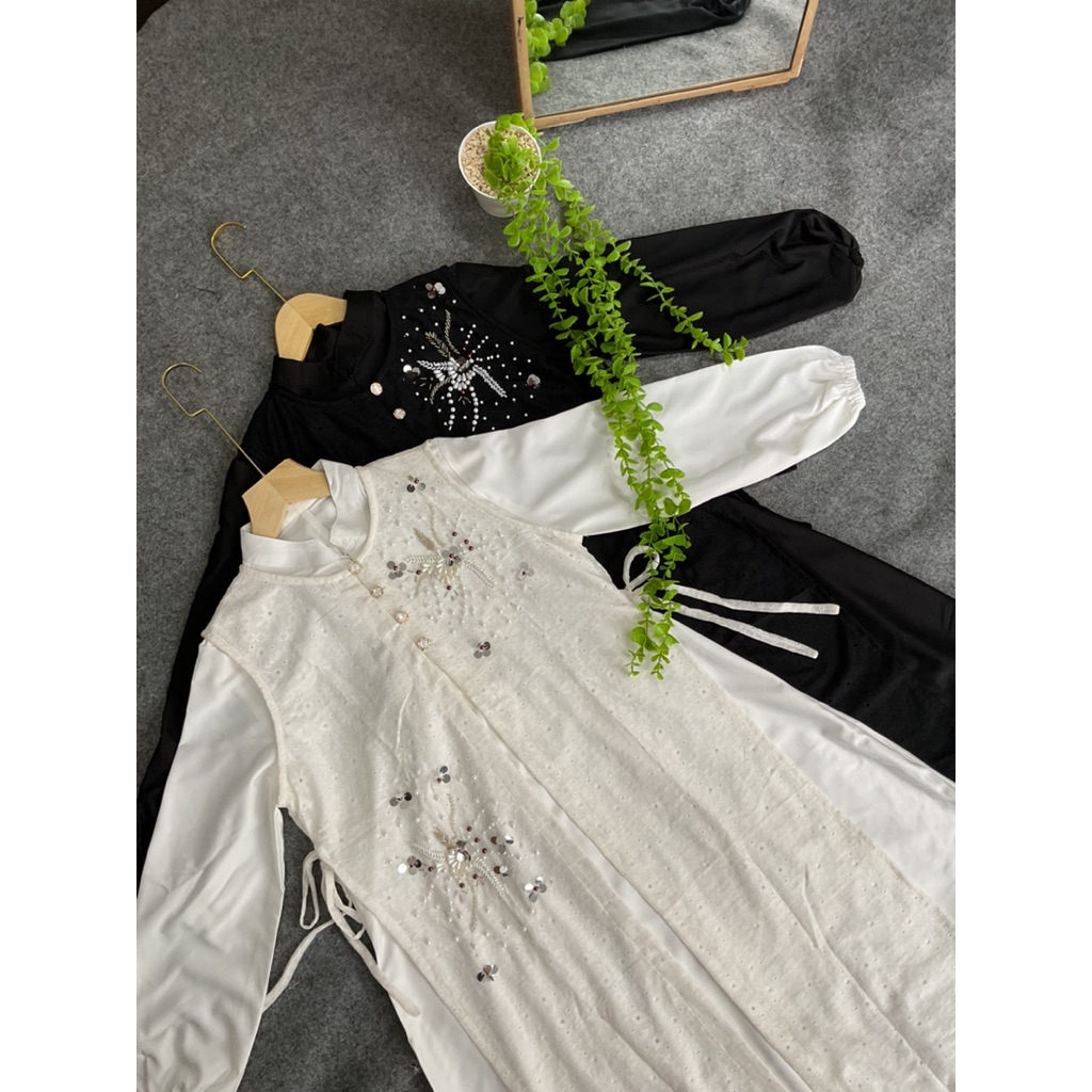 Gamis lebaran muslimah panjang brukat rompi