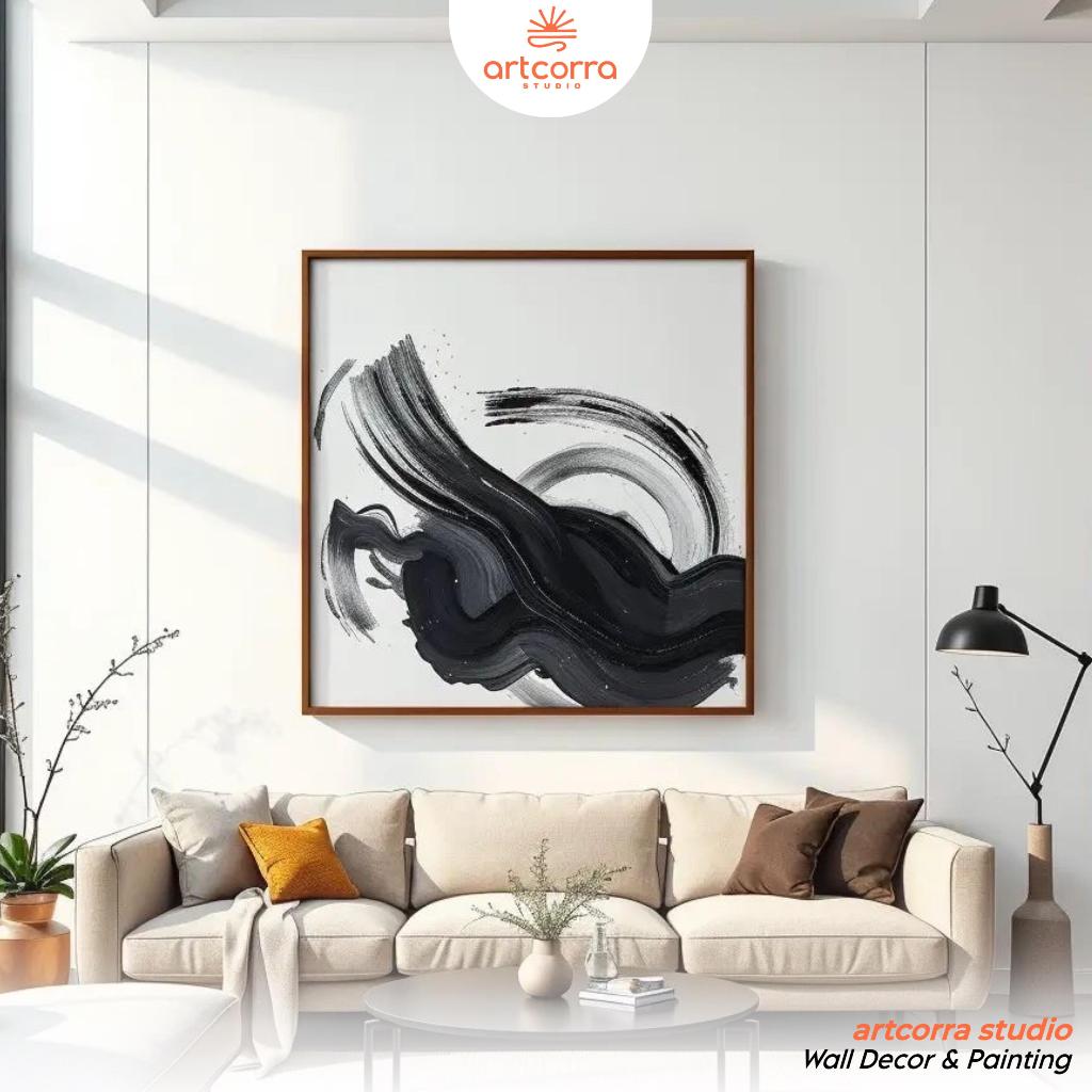 Lukisan Abstrak Hitam Putih Elegan