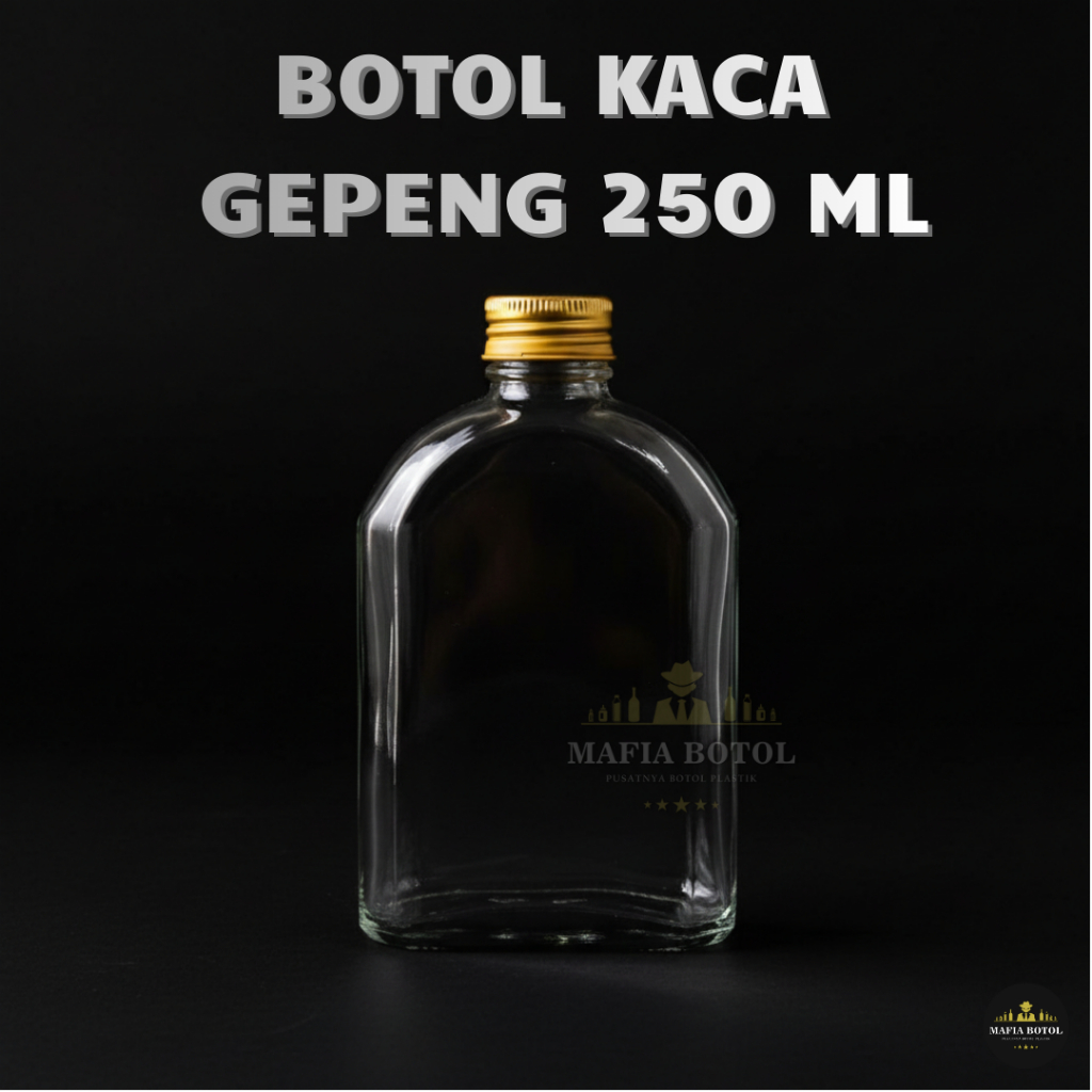 Botol Kaca gepeng unik 250 ml juice kaca kemasan baru botol minuman gepeng tebal tutup alumunium kem