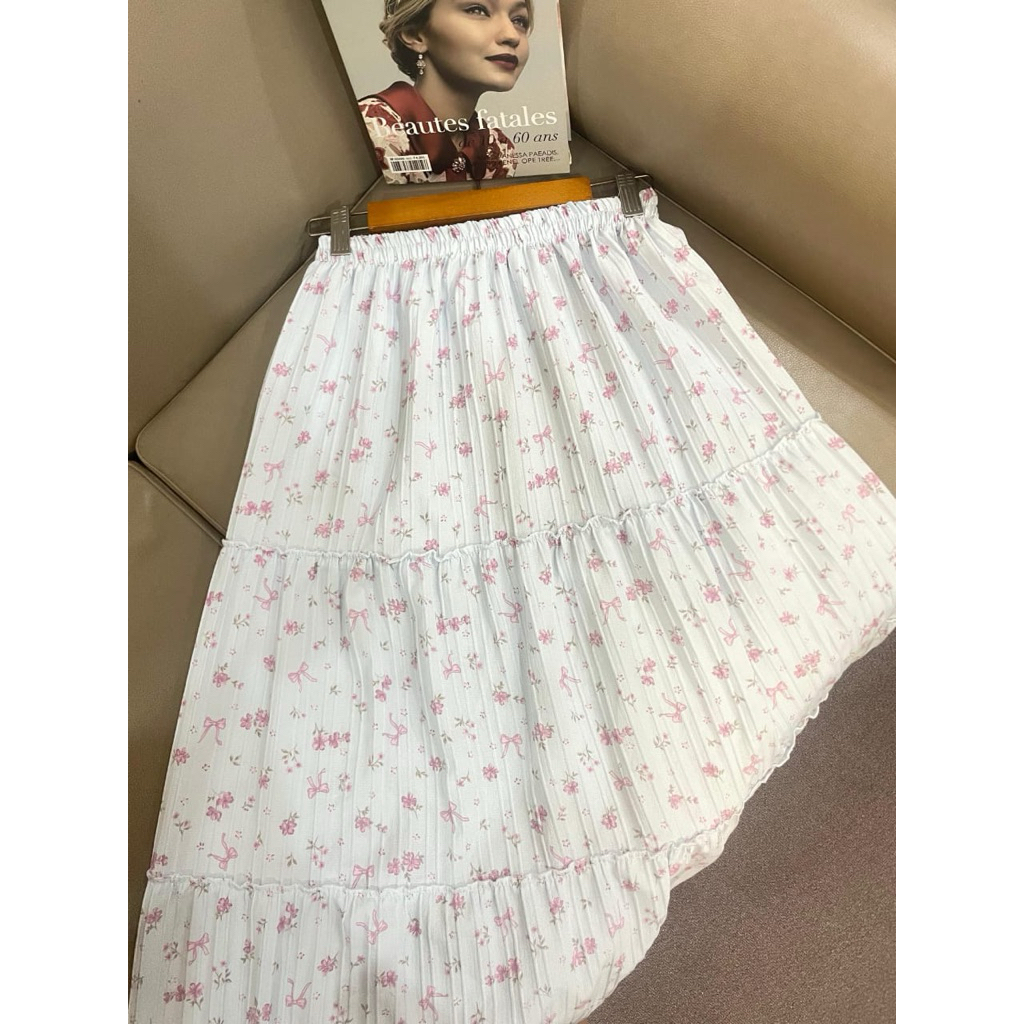 rok wanita panjang-rok wanita korea bunga-rok bahan crincle jatuh adem