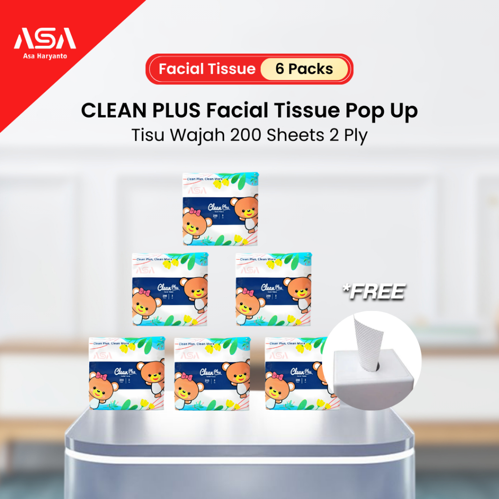 PAKET 6 PACKS CLEAN PLUS  Pop Up Tissue 200 Sheets 2 Ply - Tisu Pop Up