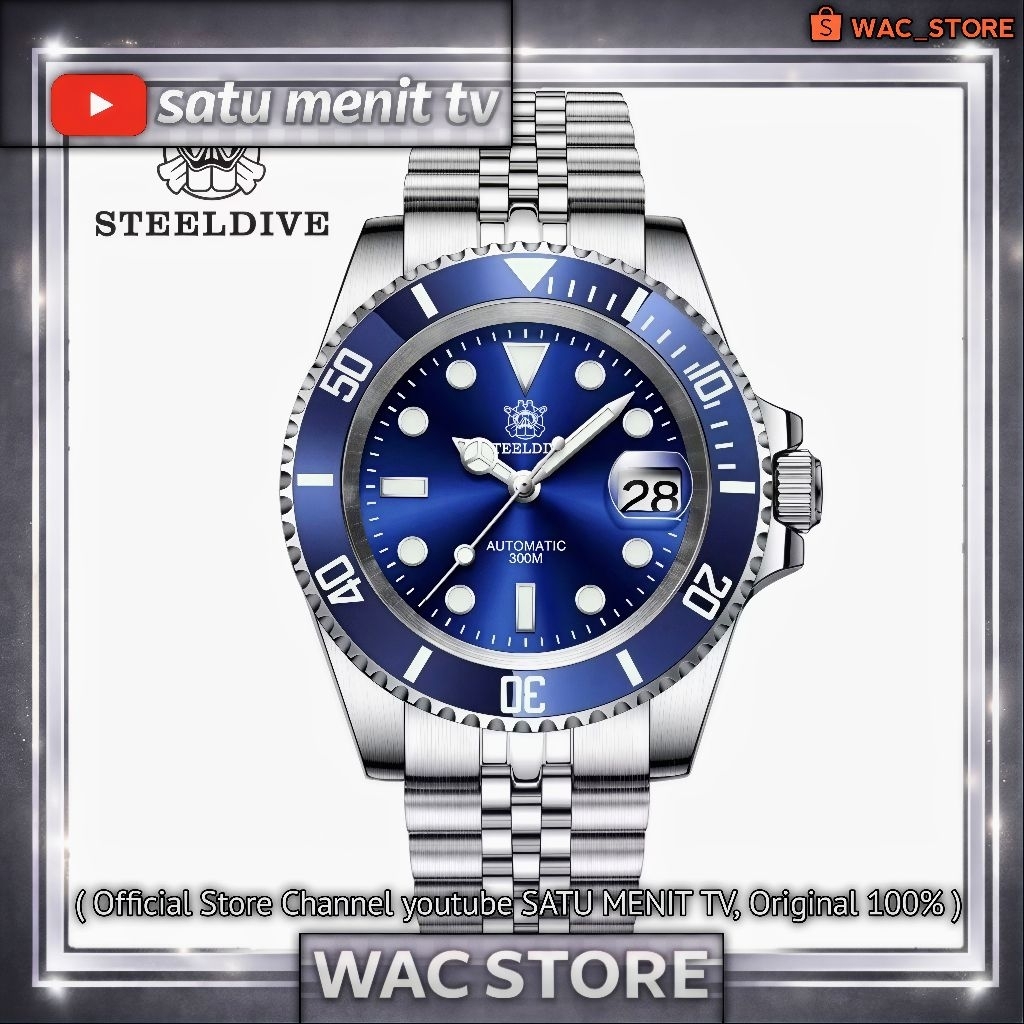 STEELDIVE BLUE DIAL SUBMARINER 40 MM AUTOMATIC SEIKO NH35 A JAPAN MOV SAFIR GLASS + AR COATING WR 30