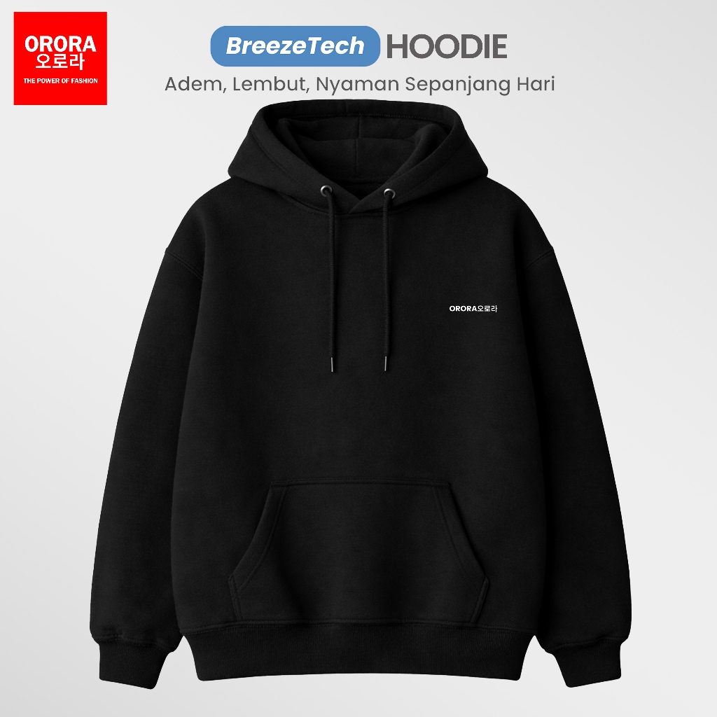 ORORA Hoodie HITAM Pria Wanita - Hoodie Cewek Cowok Korean Style HO NORB 1