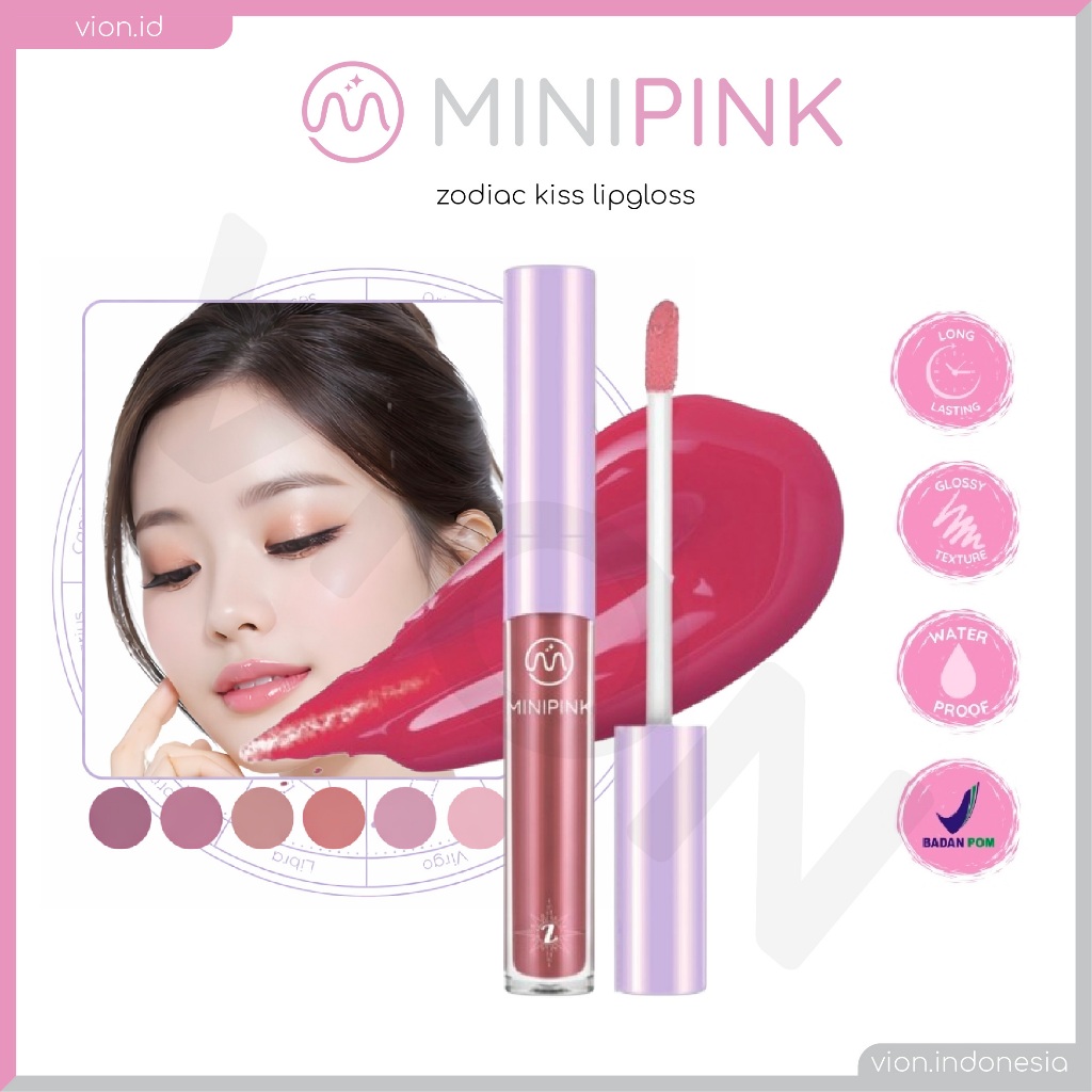 [BPOM] MINIPINK Zodiac Kiss Lip Gloss - Lipgloss Bening & Glitter Pelembab Bibir Plumpy MP066