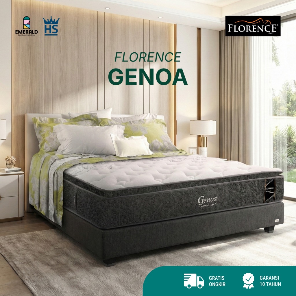 Springbed FLORENCE GENOA Pillow Top | Ortho Spring 3 Zone | Knitted Fabric | Anti Nyamuk | Empuk & N