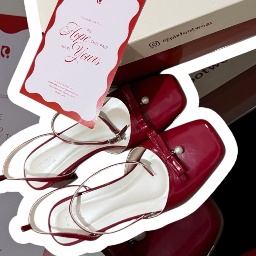 PixFootWear Colette Ribbon Block Herls Red Wedges Merah Sepatu Hak Wanita