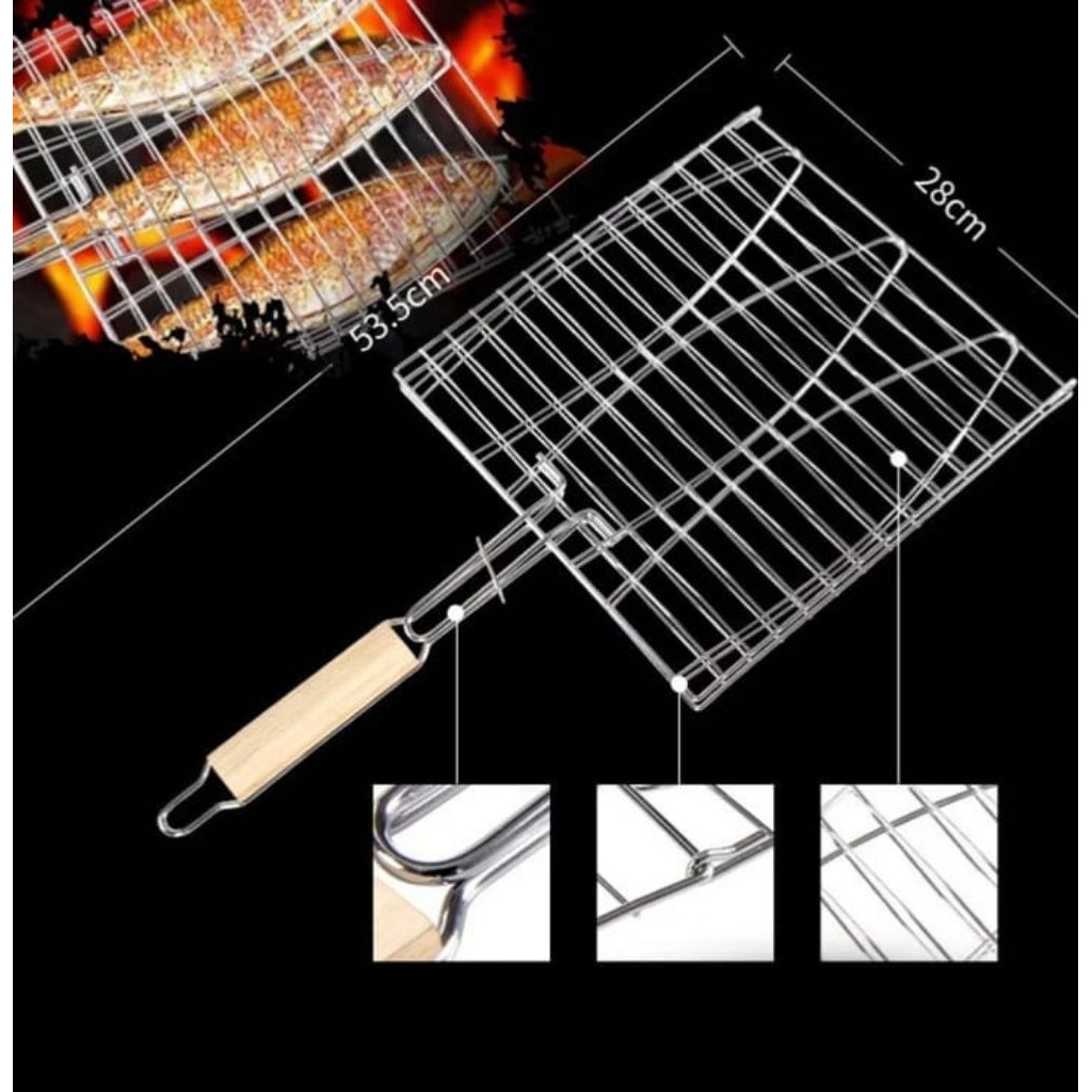 GAGANG KAYU ALAT BAKAR IKAN JEPIT ALAT BAKARAN PANGGANG PANGGANGAN JEPIT STAINLESS