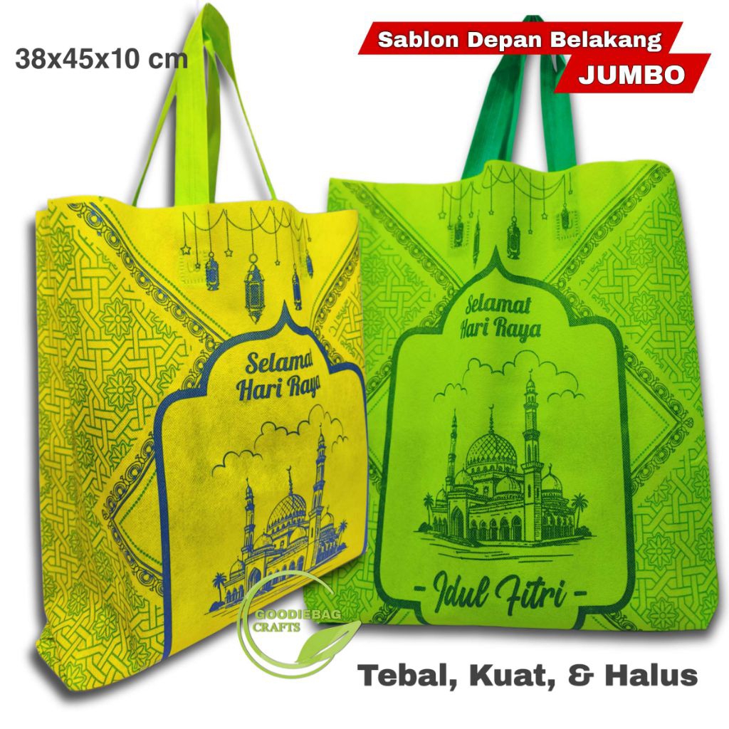 Lusinan | Goodie Bag kantong kain Spunbond Motif Lebaran Idul Fitri Ukuran 38x45x12 cm ,Cocok Untuk 