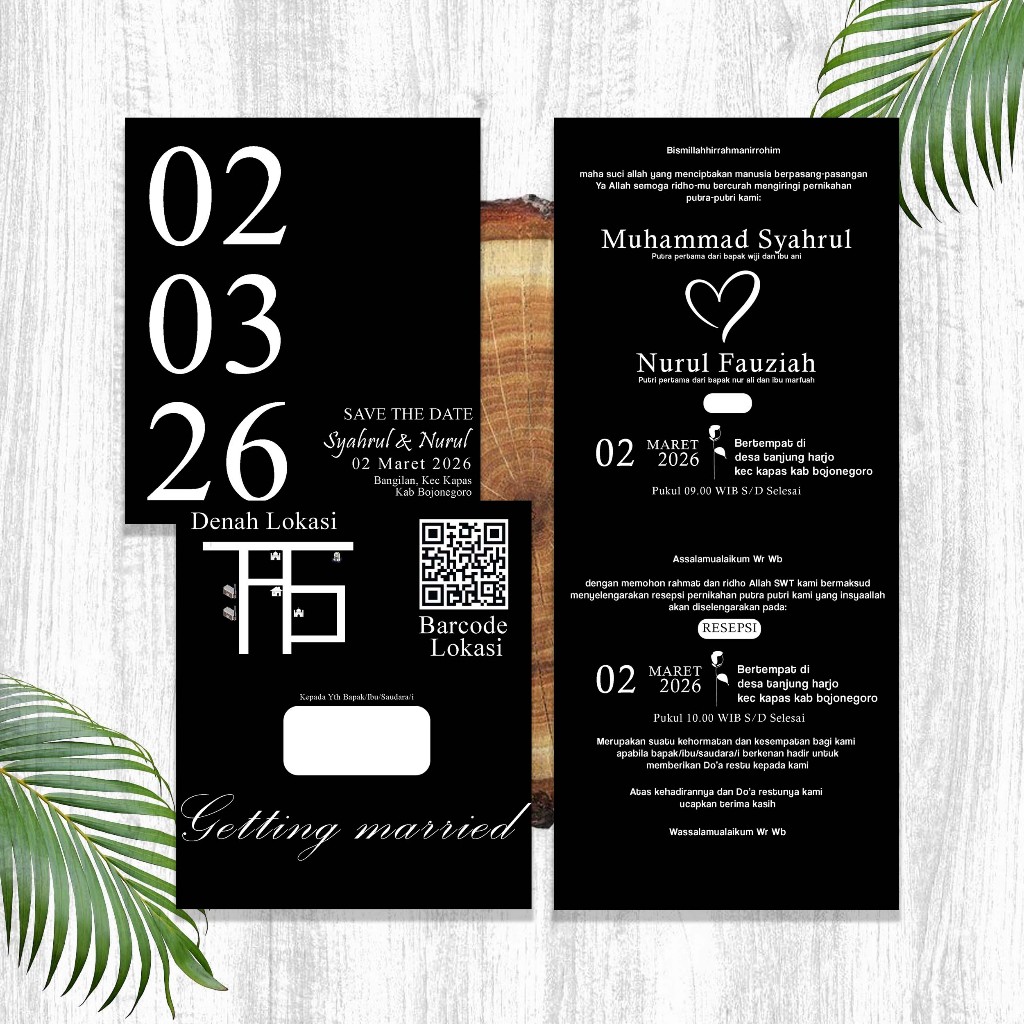 Undangan Pernikahan Elegan Klasik Hitam Putih Free Foto Art Paper