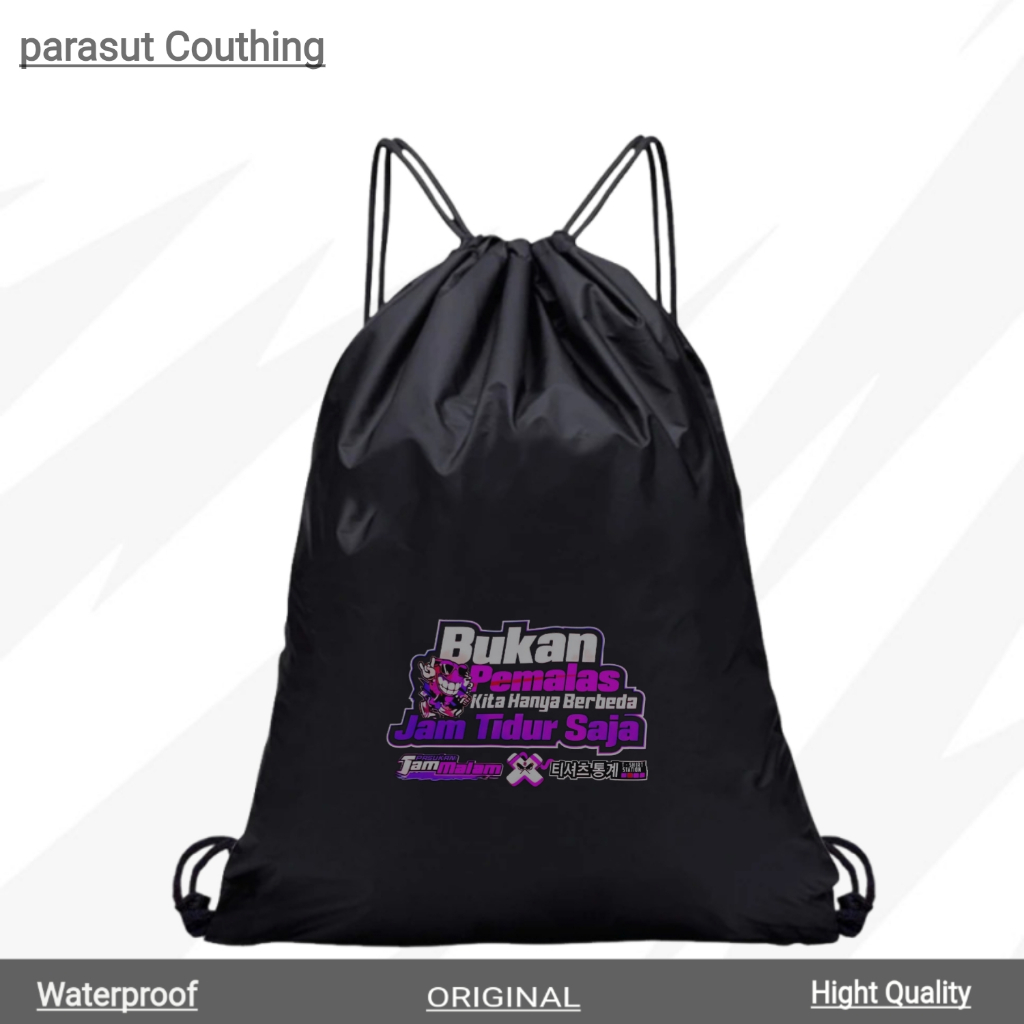 Tas Serut Hitam Parasut Kombinasi Gambar Terlengkap Aesthetic Lucu Y2k Anti Air
