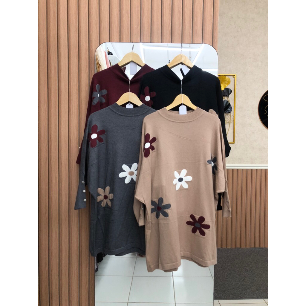 Tunik rajut import wanita bunga bahan adem
