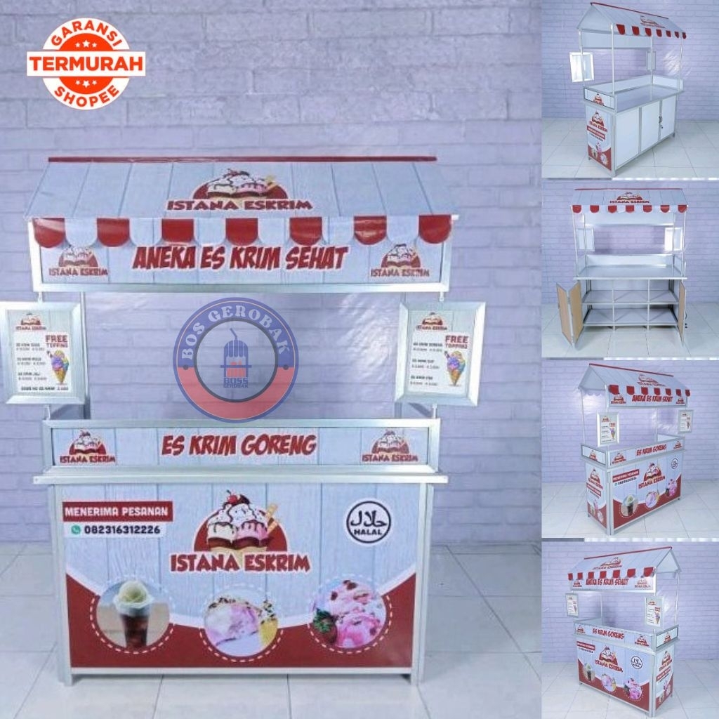 Gerobak Lipat Portable Meja Booth Jualan Minuman & Makanan | Stand Usaha Kuliner Praktis ,Ringan, Ku