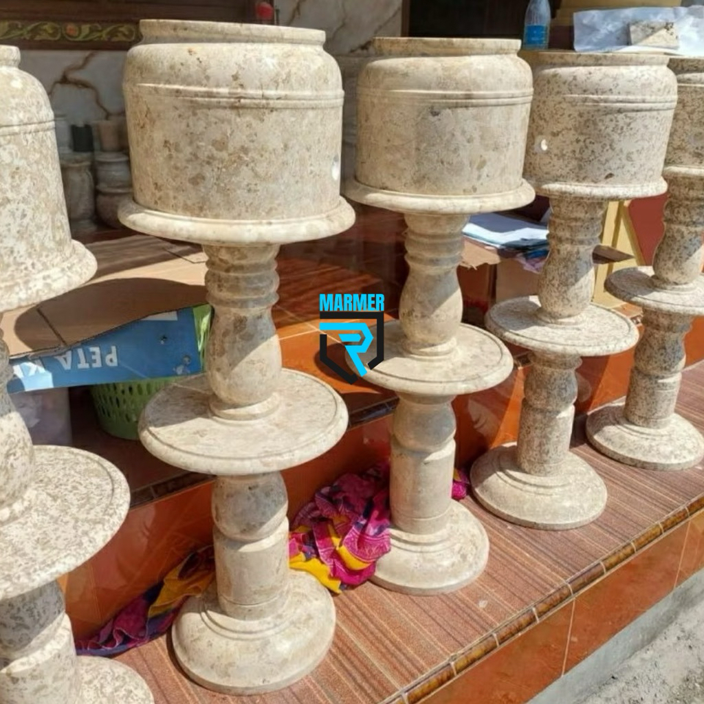 Set Guci Galon Dispenser Batu Marmer Putih Motif Finishing Glossy Mengkilap