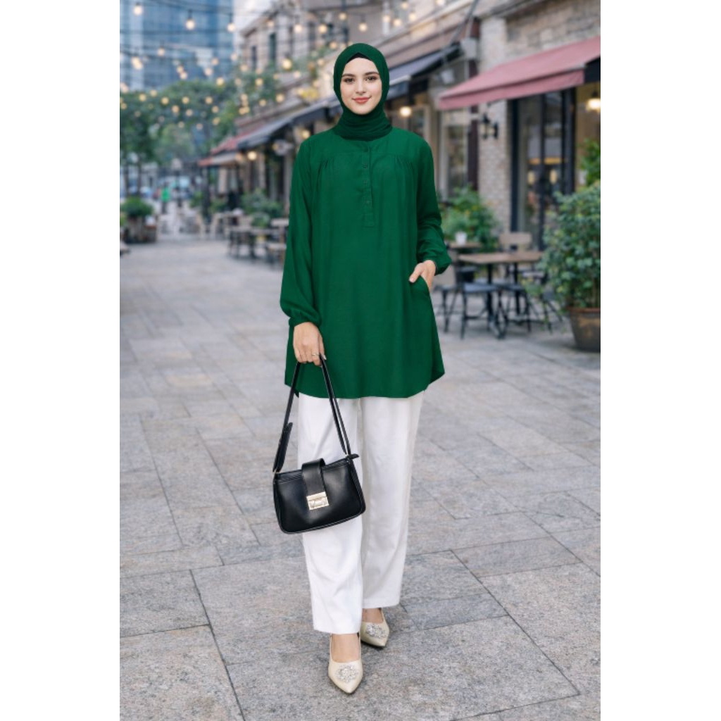 BLOUSE VISCOSE POLOS JUMBO WARNA HIJAU BOTOL/BLUS BIG SIZE/ATASAN WANITA