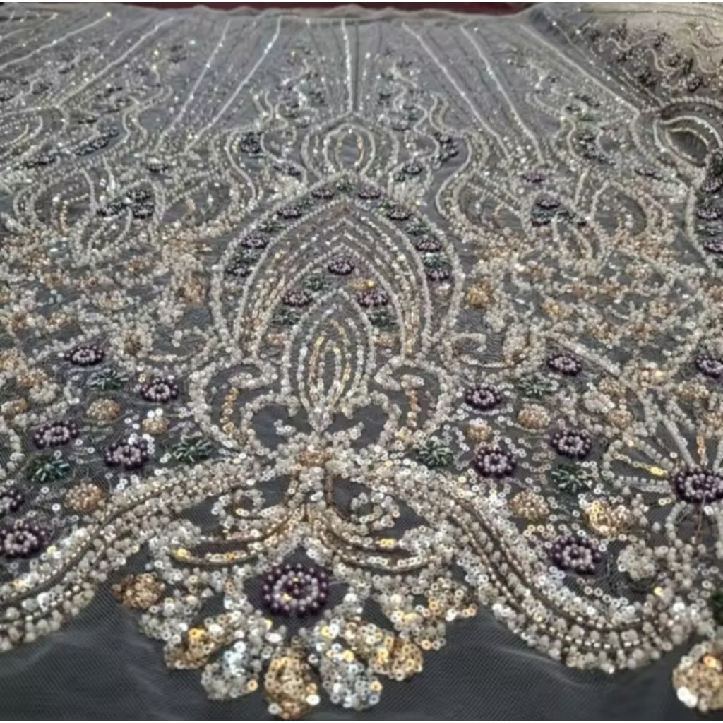 Kain full Payet gaun pengantin mewah / bahan Payet full soroskin jepang