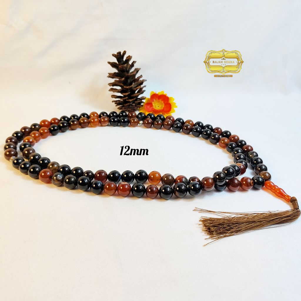 TASBIH 99 BUTIR BATU AKIK SULAIMAN MADU UKURAN 12MM