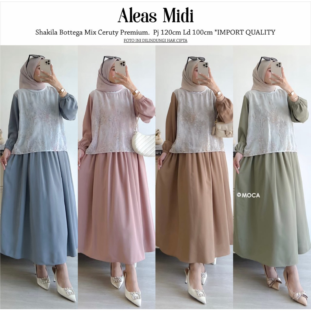 Aleas Midi Dress Gamis   Allsize Premium Shakila mix ceruty Original Ori Moca Berlabel