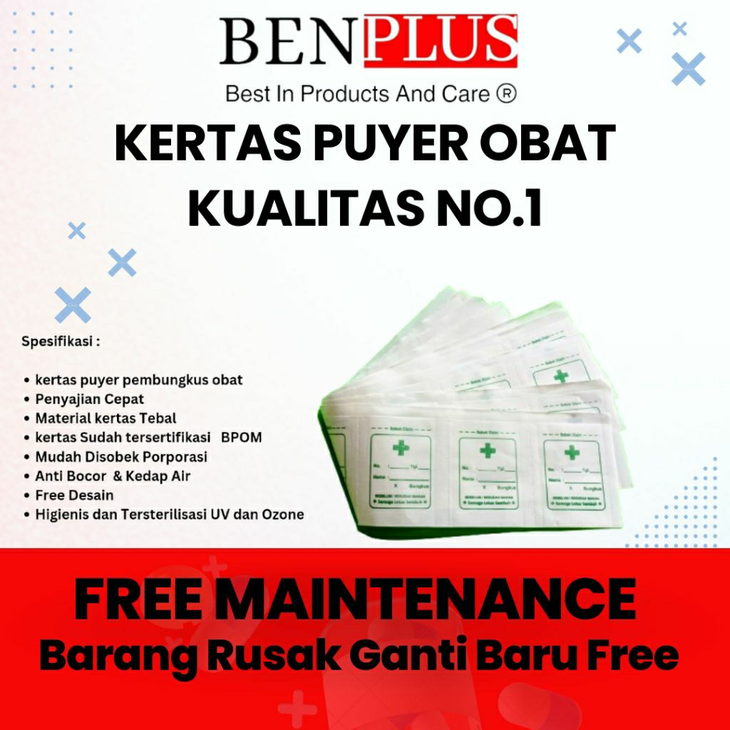 kertas puyer obat press etiket hijau 1 pack isi 1200 pcs