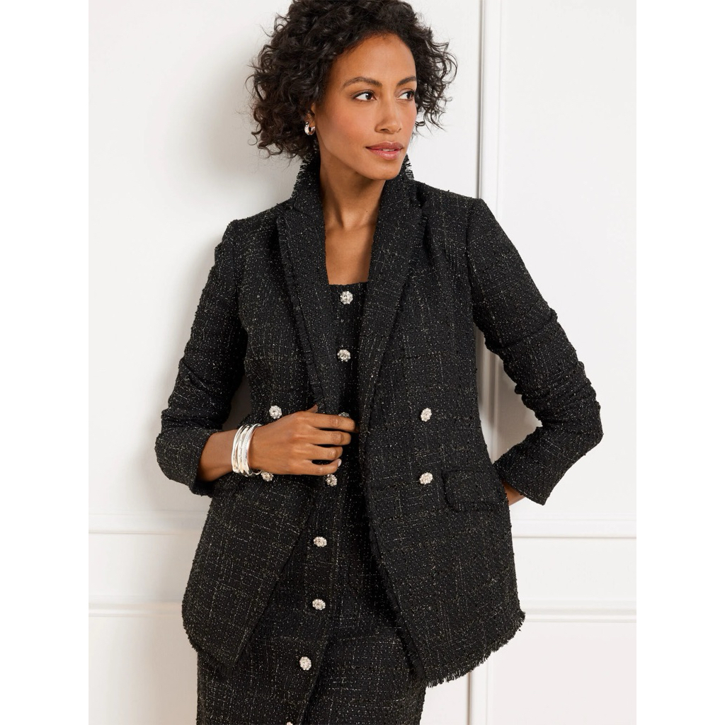 [ TO 20 ] BIG SIZE JAKET BLAZER TWEED BLACK METALIC TLBTS