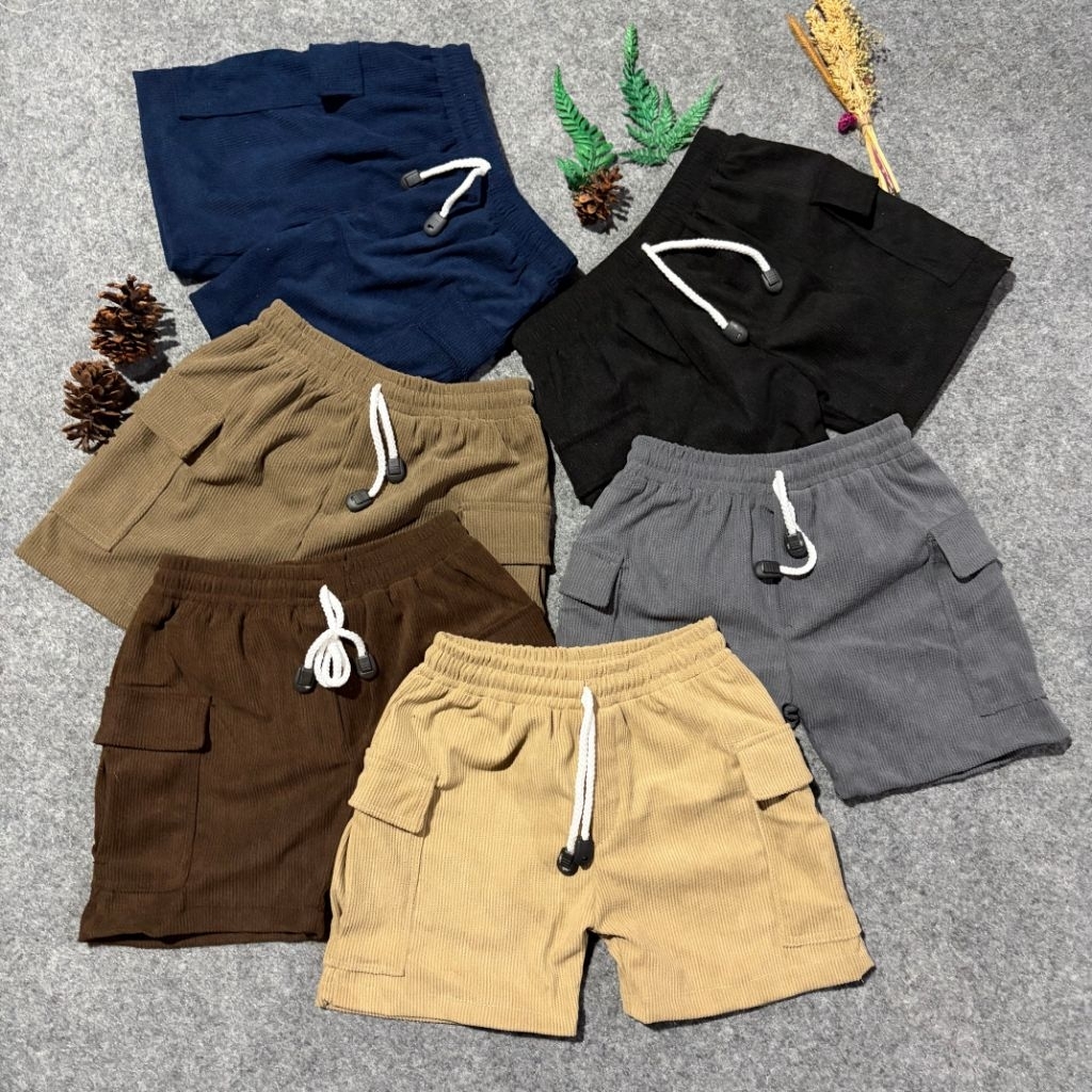 MK~100rb 3pcs Celana cargo pendek anak Corduroy  usia1-14th Unisex// Clana Pendek Cargo Premium