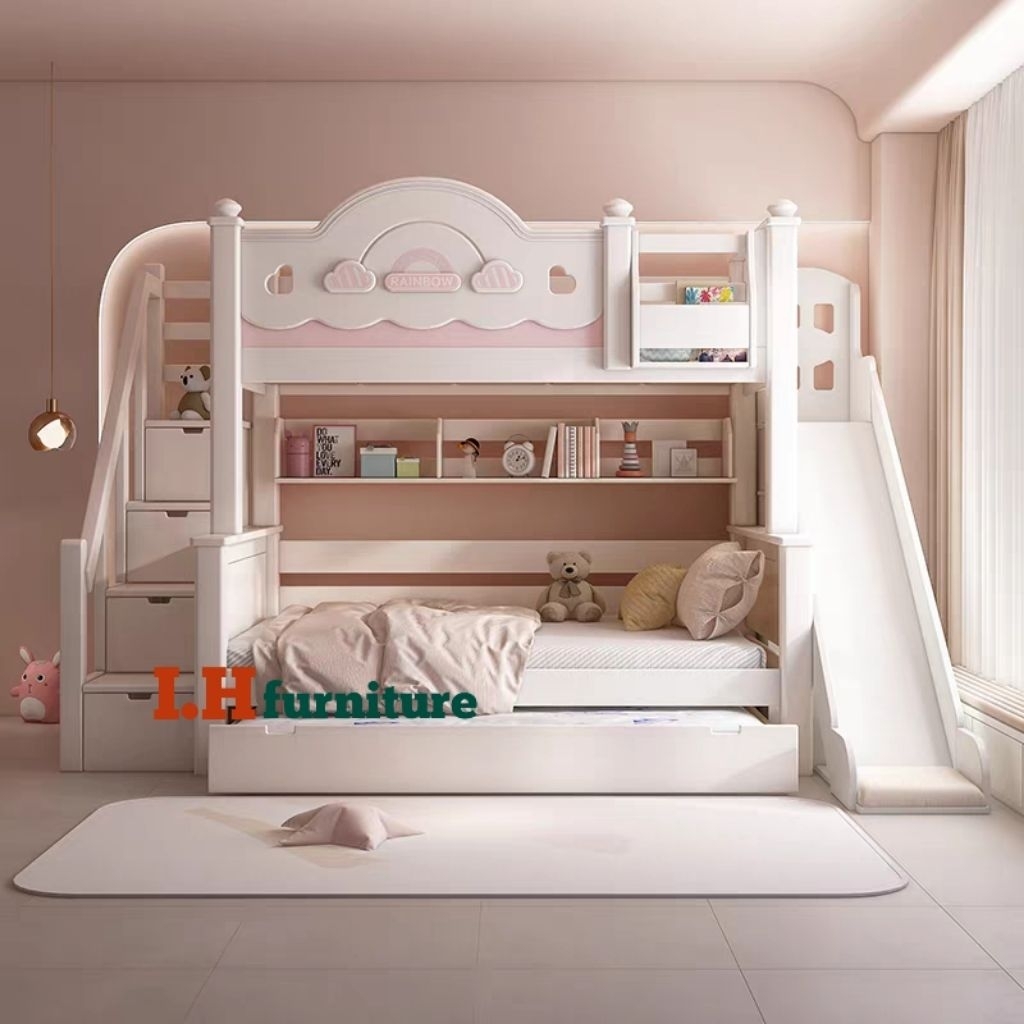 Ranjang susun anak tingkat , ranjang susun prosotan anak , tempat tidur tingkat cewek
