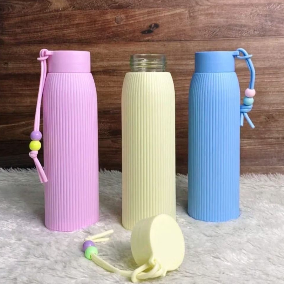 Botol minum Tumbler termos botol kaca lapis plastik warna aesthetic Botol Minum Pastel Lucu Aestheti