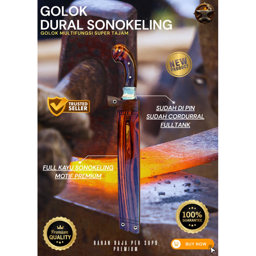 [BILAH PREMIUM] GOLOK KEBUN DURAL SONOKELING GOLOK BAJA PER ASLI 100% Baja Per SUP9 Original