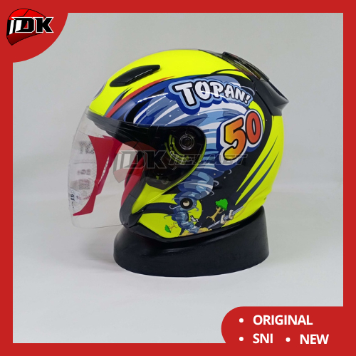 Helm KYT DJ Maru Half Face Motif Topan Replica Yellow Fluo Original Warna Kuning Tornado Murah