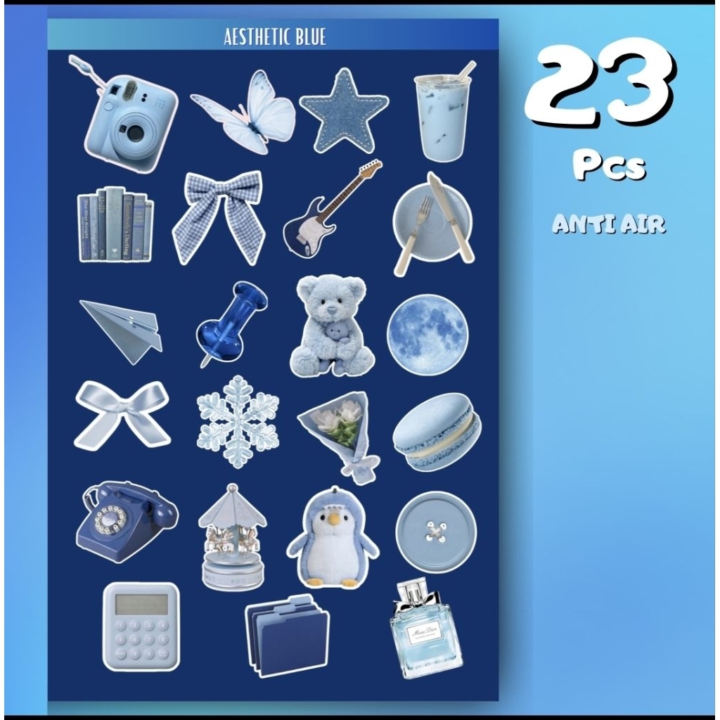 STICKER AESTHETIC BLUE BIRU THEME JOURNALING, STIKER LAPTOP, STICKER BUKU, ALAT TULIS