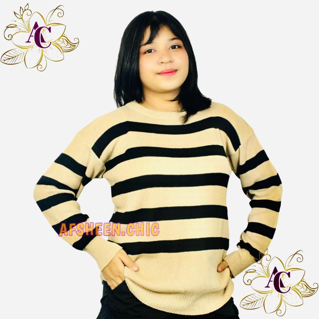 Sweater Rajut Maudy Garis/Sweater Knit Maudy strip