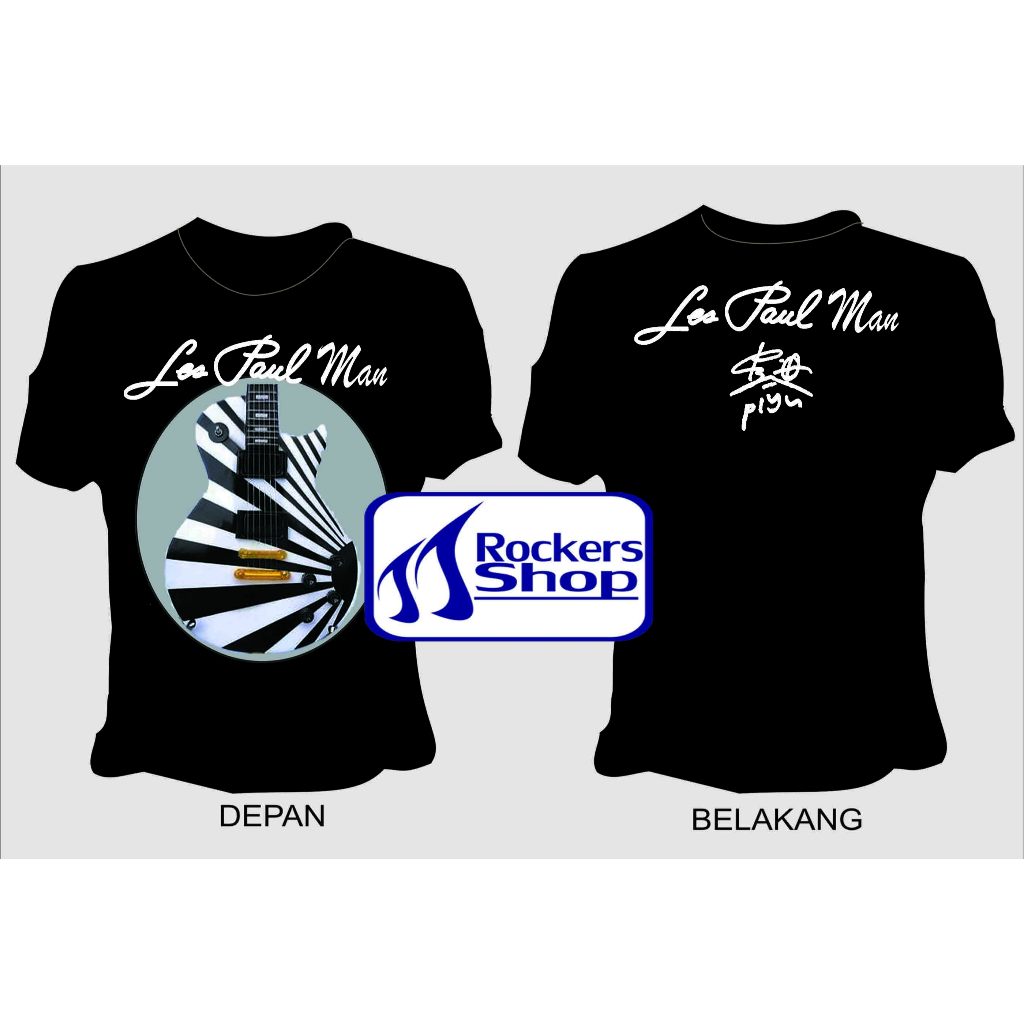 KAOS PIYU PADI TANDA TANGAN GITAR GIBSON LES PAUL MAN GITARIS ROCK LAWAS LEGENDA