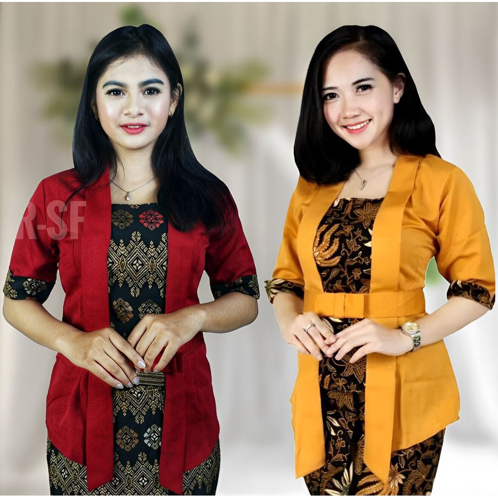 Setelan Kebaya Modern / Set Kebaya Kutubaru Pendek ETP Baloteli Mix Rok Batik Span