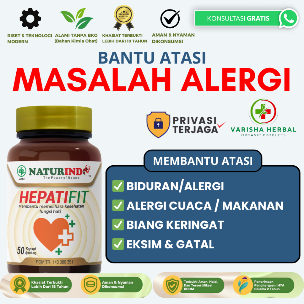 HEPATIFIT Obat Alergi Biduran Hepatitis Kemerahan Kulit Obat Biduran Alergi Dingin Gatal Naturindo
