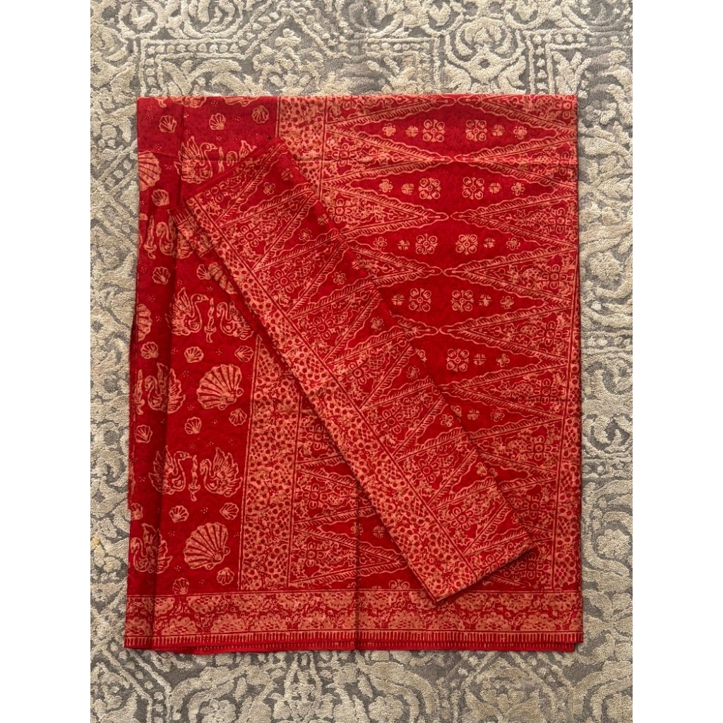 [ARINIbatik] BATIK JAMBI - Set Kain sarung Selendang / Bawahan Katun Halus Motif Angso Kerang Merah 
