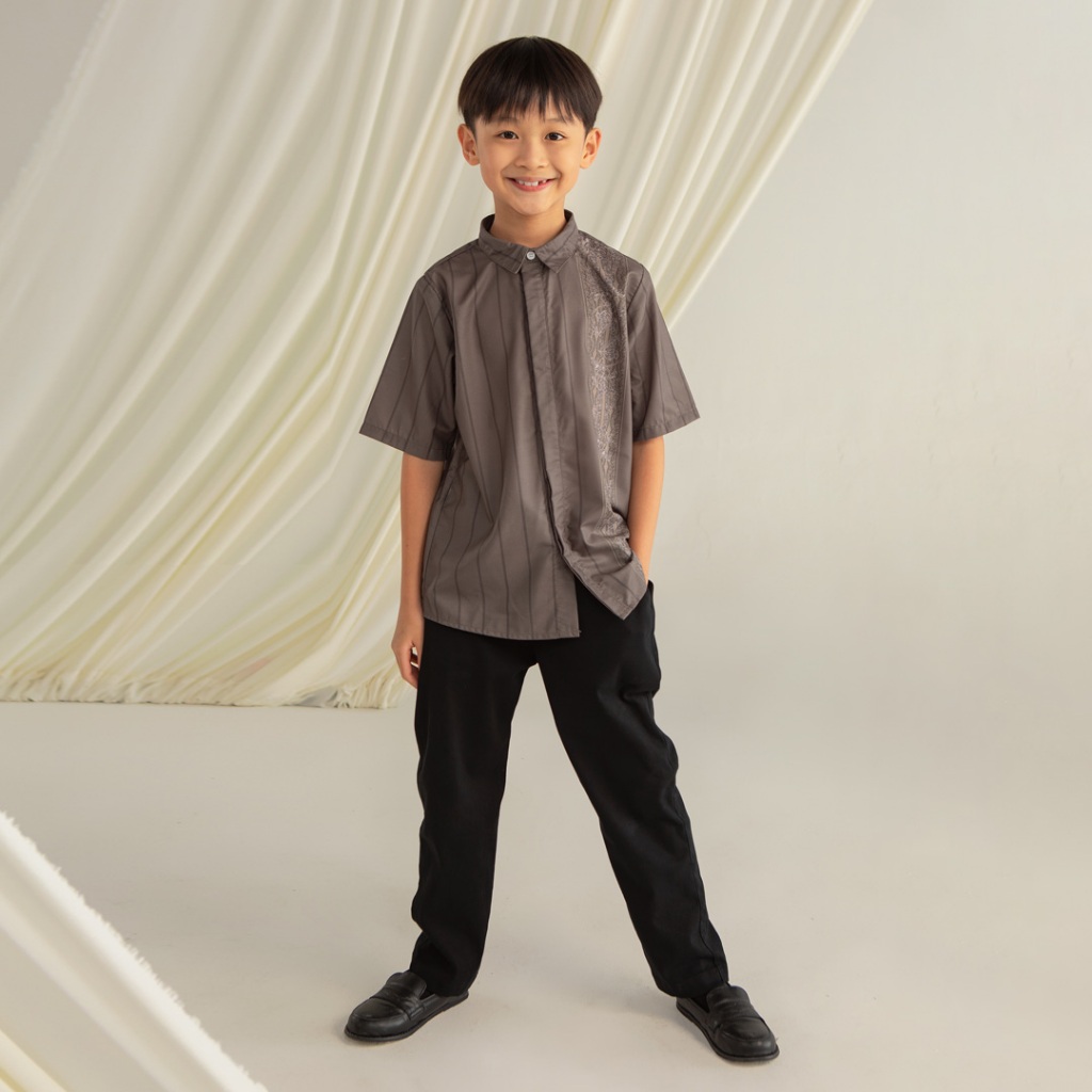 HijabChic Danish Olive Ash Koko Boy - Baju Koko Lebaran Motif Anak Laki-Laki