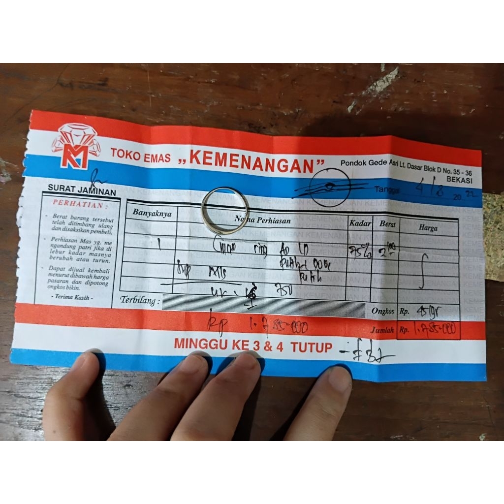 JUAL CINCIN EMAS ASLI. EMAS PUTIH. 75% (EMAS 17K/18K)