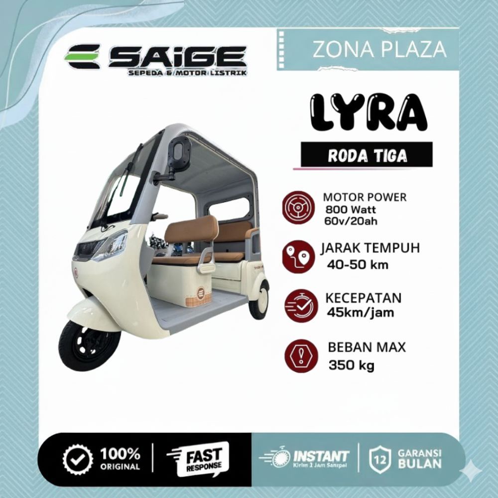 Sepeda Listrik Roda 3 SaiGe Lyra Power 800watt Sepedah Listrik Dewasa Anti Hujan Garansi Resmi Saige