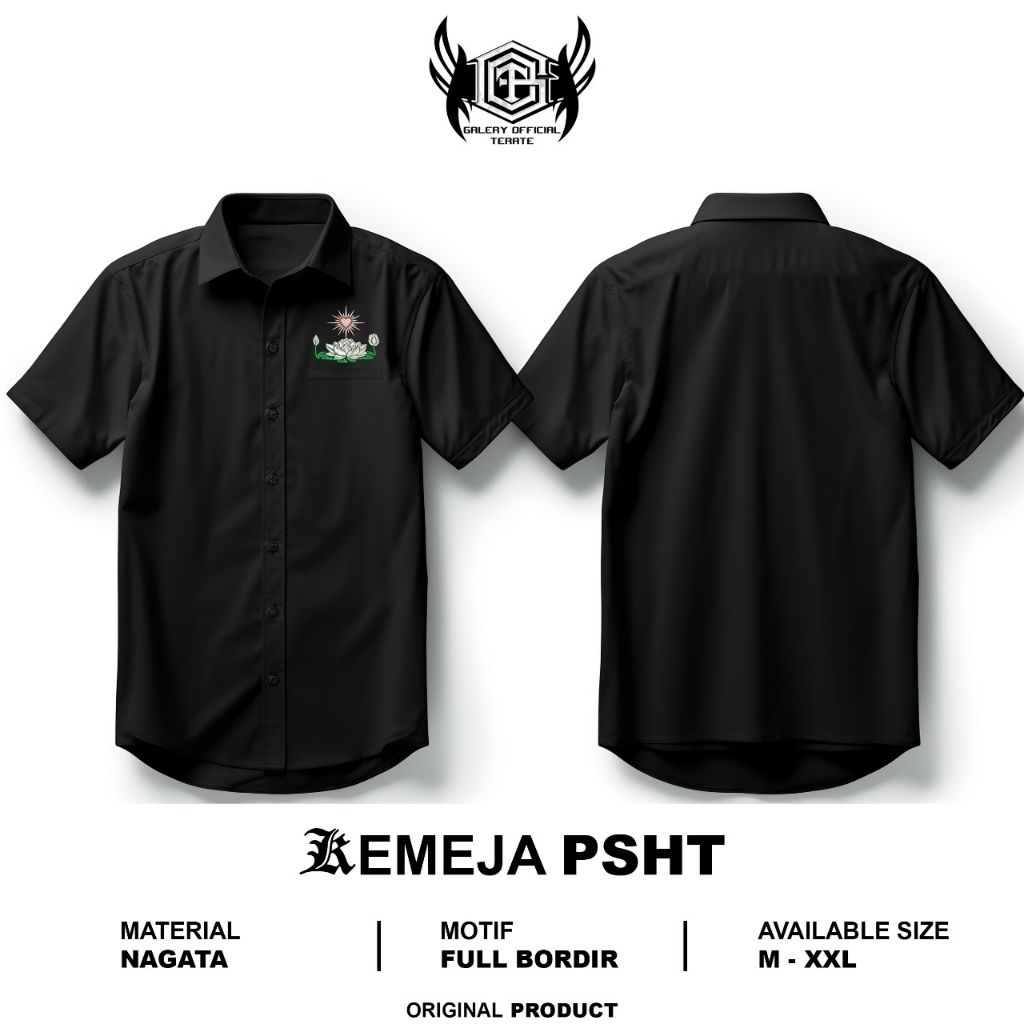 KEMEJA HATI BERSINAR BAHAN NAGATA // KEMEJA PSHT SIMPEL KEREN BAHAN NAGATA DRILL // KEMEJA HITAM PRI