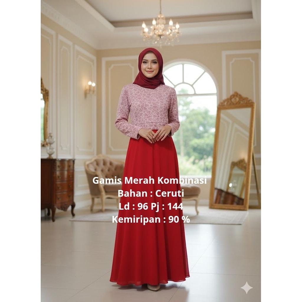 Gamis Merah Kombinasi