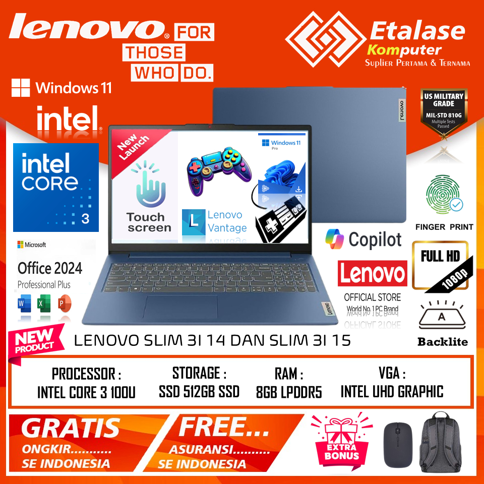 Laptop Touchscreen Lenovo Ideapad Slim 3i 15 Core 3 100U | Core i3 n305 512GB SSD Ram 16GB IPS promo