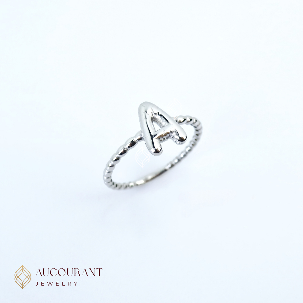 Cincin Emas model Inisial Huruf A. Emas White Gold 17K