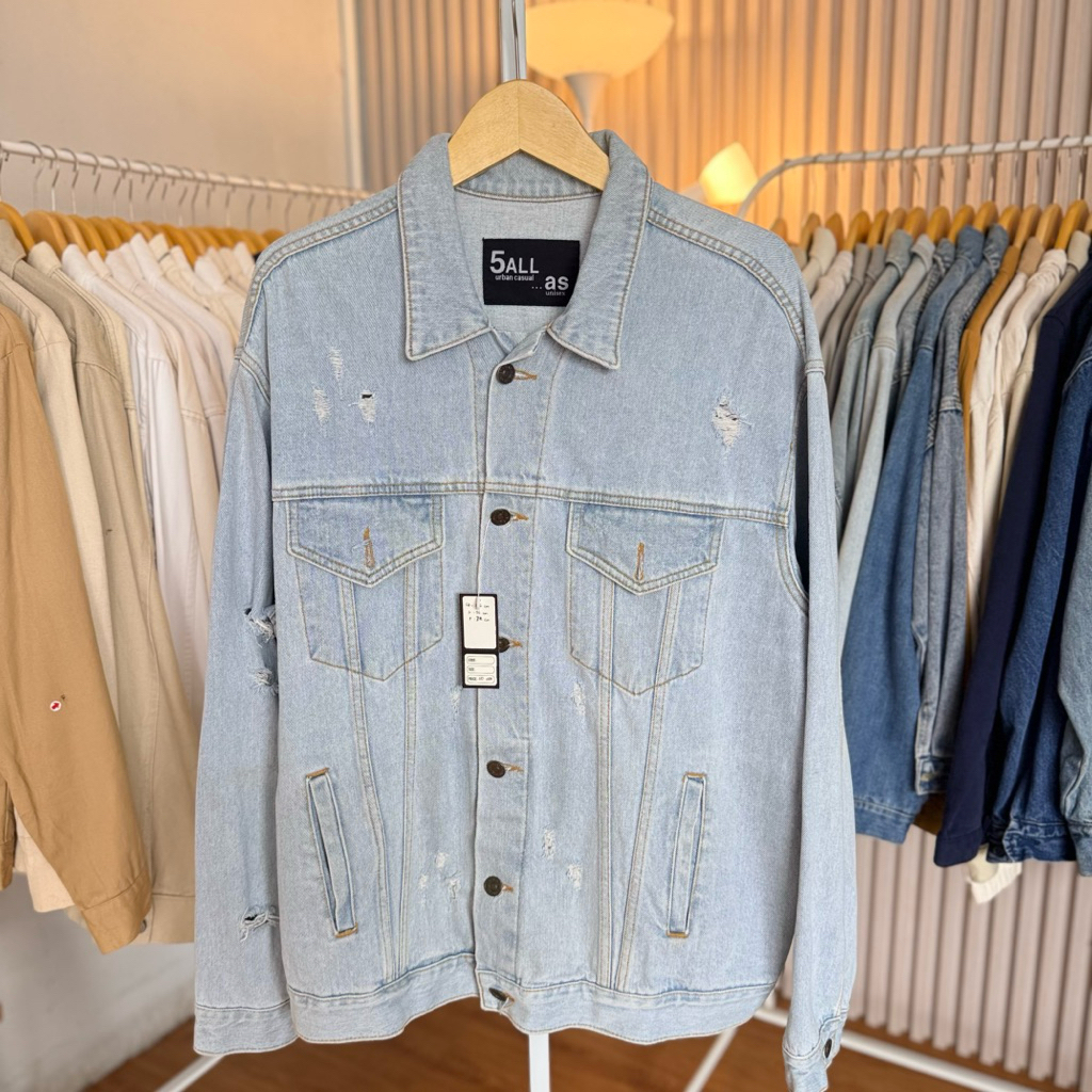 JACKET JEANS RIPPED COWOK CEWEK BRAND 5ALL URBAN CASUAL
