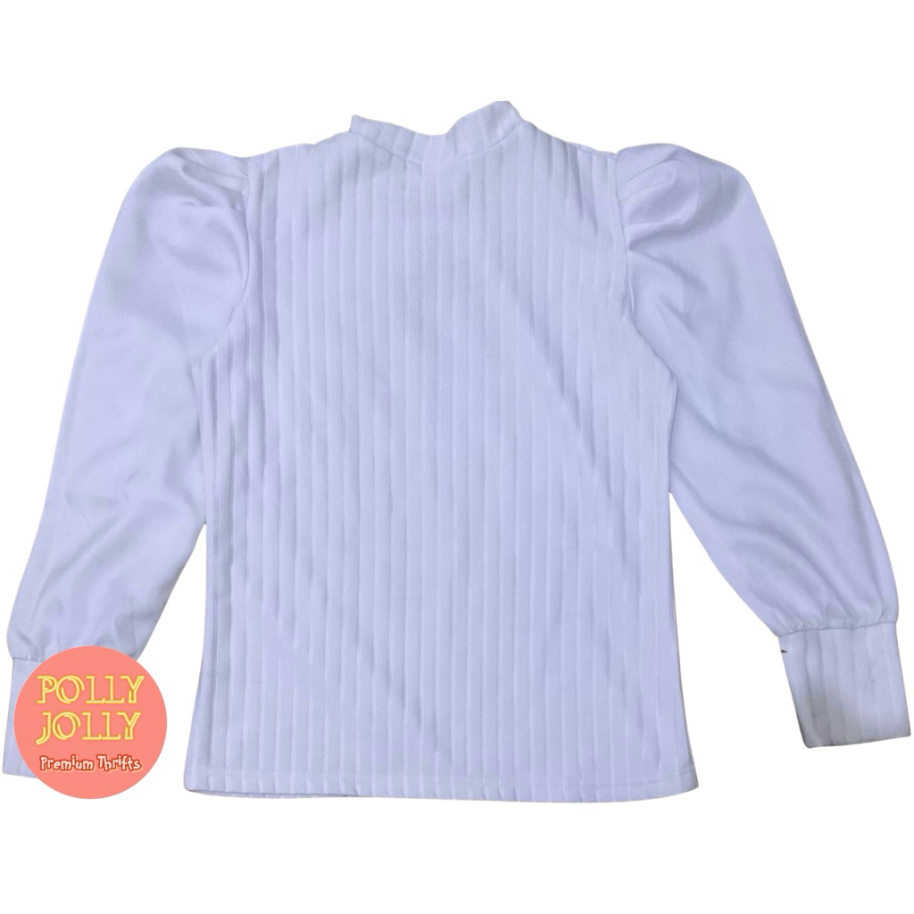 Blouse Fitted Fit Body Lengan Balon Tangan Panjang Warna Putih (Preloved)