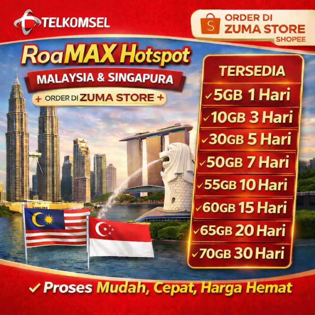 Telkomsel RoaMAX Hotspot Malaysia Singapura | 1 Paket Berlaku 2 Negara | Internet Roaming Praktis & 